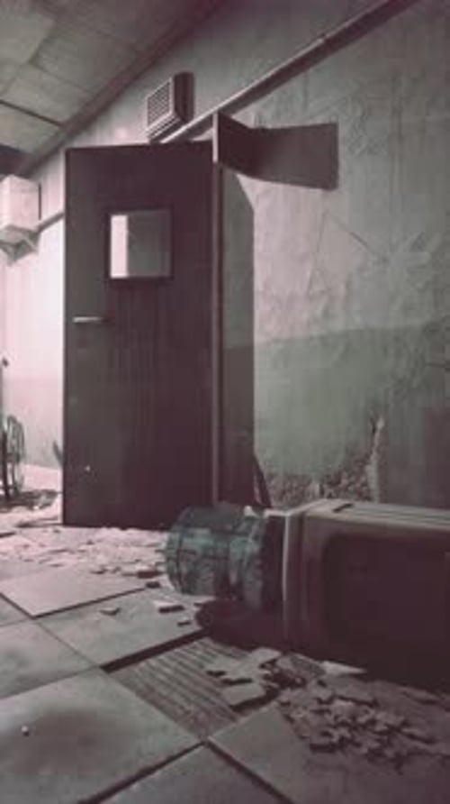 Pile of Trash Littering Abandoned Hospital Room