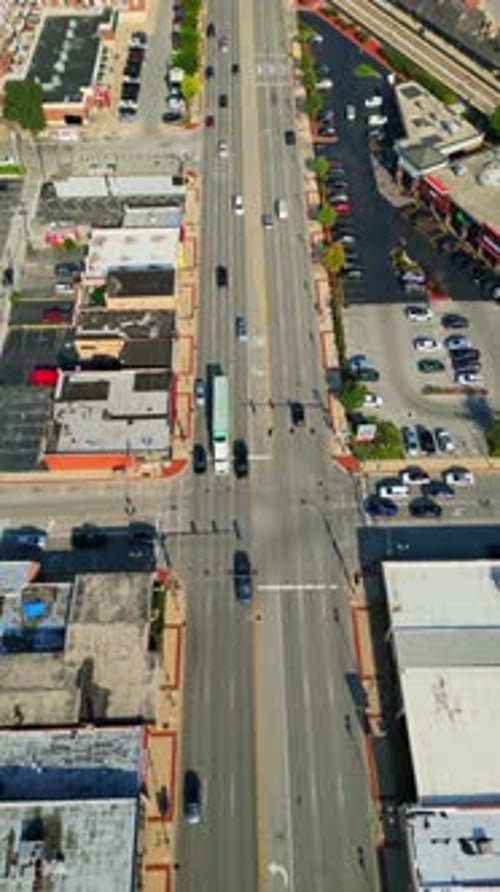 Aerial View of Busy Main Street in Oak Park, Illinois