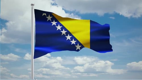 Bosnia and Herzegovina Waving Flag Animation With Cloud Background