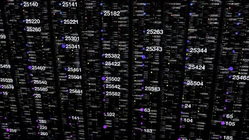 Winzige numerische Partikel kaskadieren sanft über den Hintergrund