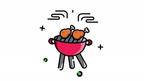 Animated BBQ Grill with Chicken Drumsticks Icon