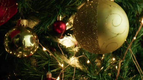 Christmas Tree Close Up with Lights and Ornaments