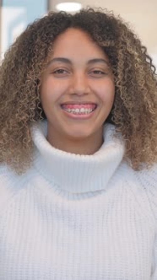 Portrait of Smiling African Woman in Office, Vertical Video