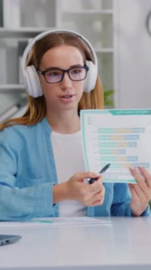 Woman Making Online Presentation Female Business Coach Blogger Filming Educational Workshop or