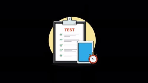 Animated Flat Design Test Checklist and Stopwatch with Tablet