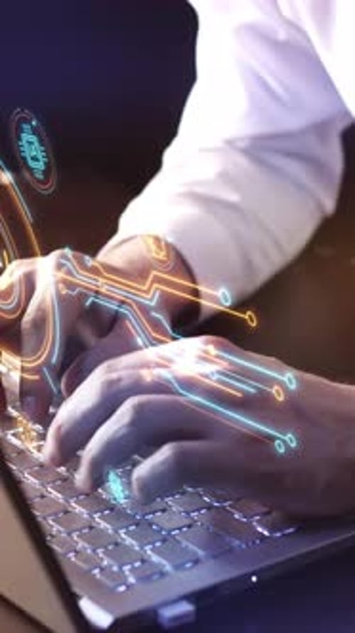 A Programmer Works with Artificial Intelligence on a Laptop