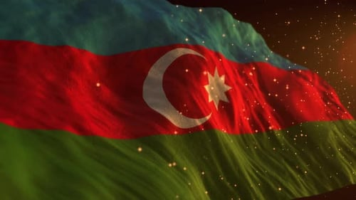 Waving Azerbaijan Flag with Glittering Particles