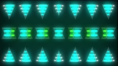 Dynamic neon triangles pulse with vibrant energy on dark backdrop
