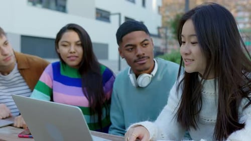 Diverse Group of College Students Studying Together at University Campus