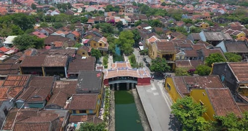 Time lapse of Aerial view Chua Cau or Japanese Covered ancient Bridge
