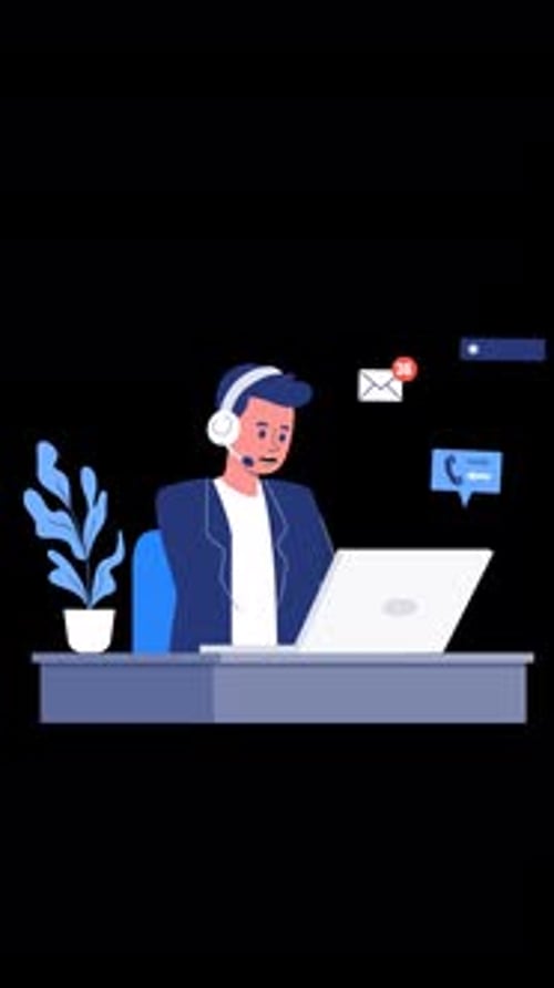 Man Working On Call Center Vertical Alpha