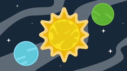 Flat Design Sun and Planets Orbiting in Space Animation