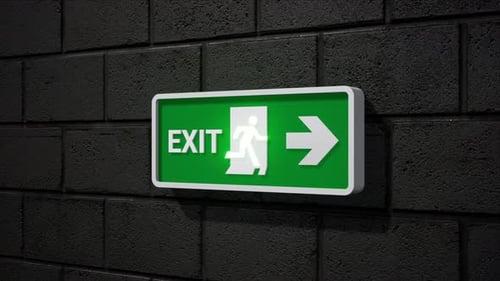Zooming Exit Sign on the Stone Brick Wall