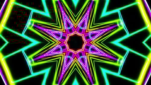 Flying through quadrilaterals painted with multicolored light. Kaleidoscope VJ loop.