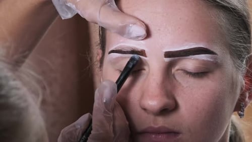Building the Shape of Eyebrows Tint Procedure of Natural Henna Beauty Salon