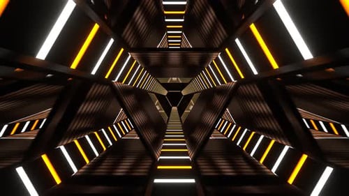 White And Orange Neon Cyber Triangular Tunnel Background Vj Loop In 4K