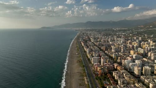 Panorama Of The Buildings On The Coastline City Alanya Turkey Aerial View