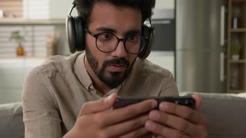 Shocked Amazed Arabian Man Indian Guy Watch Video Stream Online Sport Match Social Media Addict