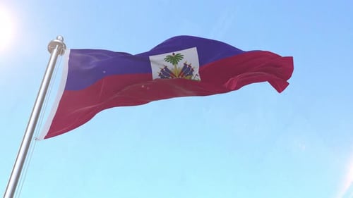 Realistic Haiti National Flag Waving Animation Against Blue Sky