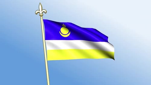 Realistic Blue Yellow and White Flag Waving on Golden Pole