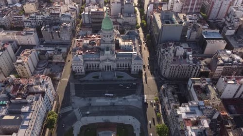 Palace of Argentine National Congress in Buenos Aires. Aerial top-down