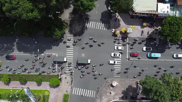 Aerial Birds Eye View Over Road Intersection In Ho Chi Minh City During ...