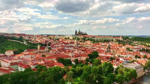 Prague City Across Rooftops and Castle Prague Castle From Drone Prague Historic Castle with Modern