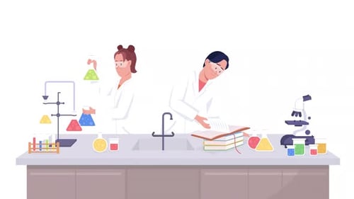 Flat Design Animation of Researchers Working in a Science Lab