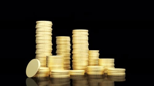 Animated 3D Golden Coins Stacking and Growing