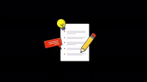 Animated Paper, Pencil, Lightbulb, and Speech Bubble for Idea Generation