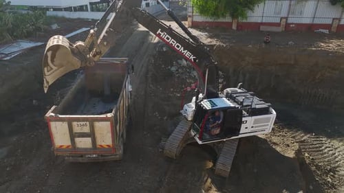 Drone View Heavy Equipment on Construction Site