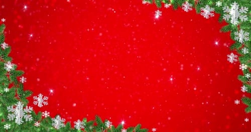 Festive Christmas Border With Falling Snow And Pine Branches