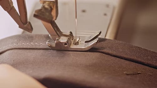 Sewing Machine Stitching Fabric Close Up