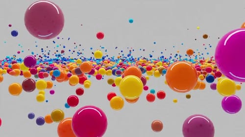 Dynamische Animation von Kugeln verschiedener Farben, die sich zufällig im Raum bewegen