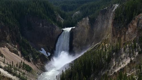 Majestic Waterfall in Grand Canyon of Yellowstone National Park, Wyoming USA on SUnny Summer Day, Wi
