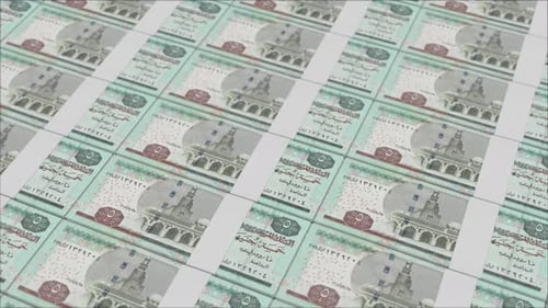 5 EGYPTIAN POUND banknotes printed by a money press