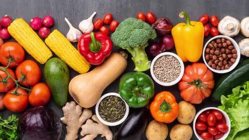 Overhead View of a Beautiful and Colorful Array of Fresh Vegetables
