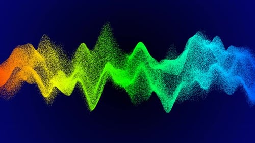 Kurvenlinien, wellenförmiges Netz, bewegte Partikel, geometrischer Hintergrund. Animierter Bandstoff Seide 4k