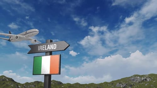 Ireland Flag With Airplane And Arrow Sign