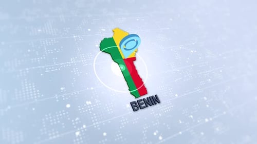3D Benin Map Flag Location Pin Animation