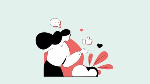 Flat Design Woman Sending Social Media Likes and Hearts Animation
