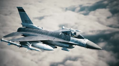 Realistic Fighter Jet Flying Above Clouds 3D Animation