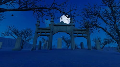 Halloween Opening Background Through Dark Scary Forest And Forest Of Monuments