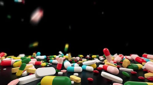 3D-Tabletten und Pillen, die auf dem Boden hüpfen
