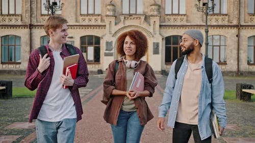 Students Walking and Talking on University Campus