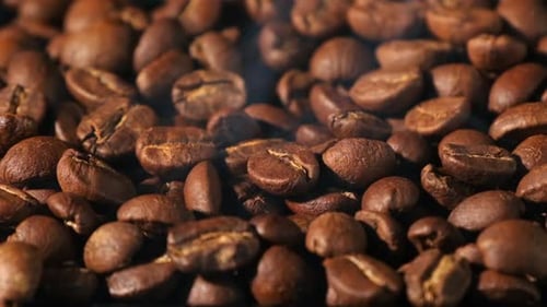 Close Up of Steaming Coffee Beans