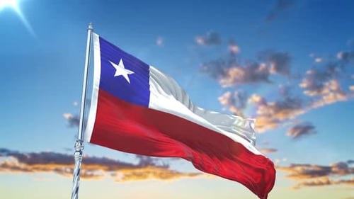 Realistic Chile Flag Waving in Sunny Sky