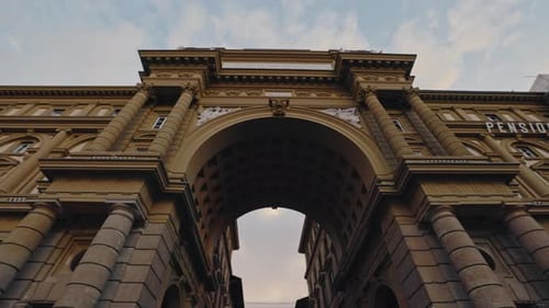 Triumphal Arch on Piazza Della Repubblica Under Cloudy Sky Florence Italy