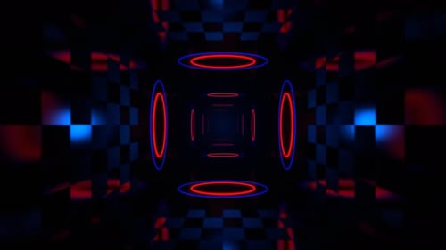 Deep Blue And Red Neon Rings In Digital Void Background Vj Loop In 4K