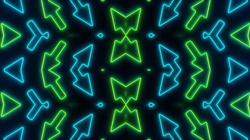 Dynamic neon geometric shapes pulse in vibrant blue and green